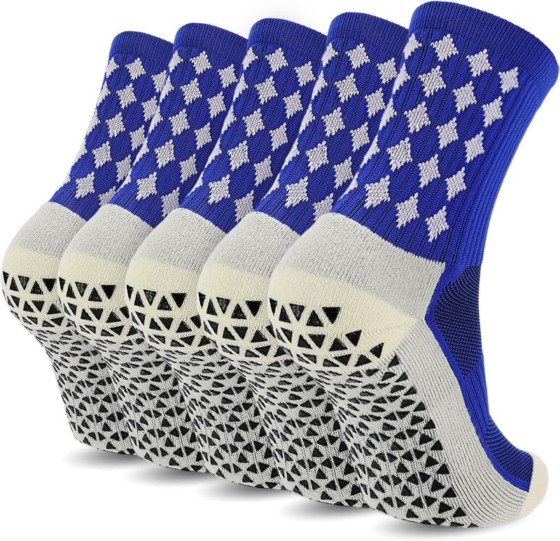 Ultrafun 5 Pairs Mens Grip Soccer Socks Non Slip Cushioned Crew Football Sports Socks - Image 1